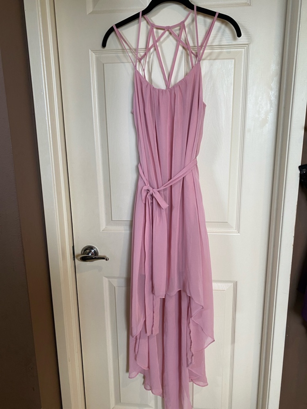 Blush Pink High-Low Chiffon Dress with Strappy Back